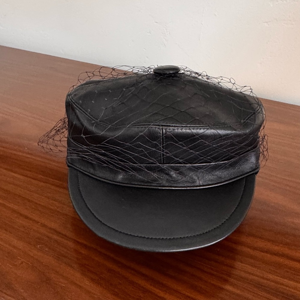 Dior Black Leather Hat with Veil